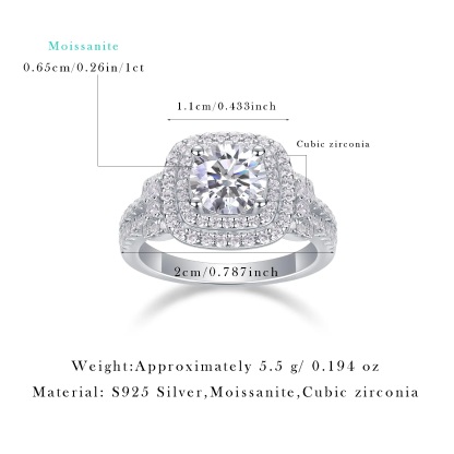 1Ct Round Cut Moissanite Halo Embraced 4-Prong Sterling Silver Engagement Ring