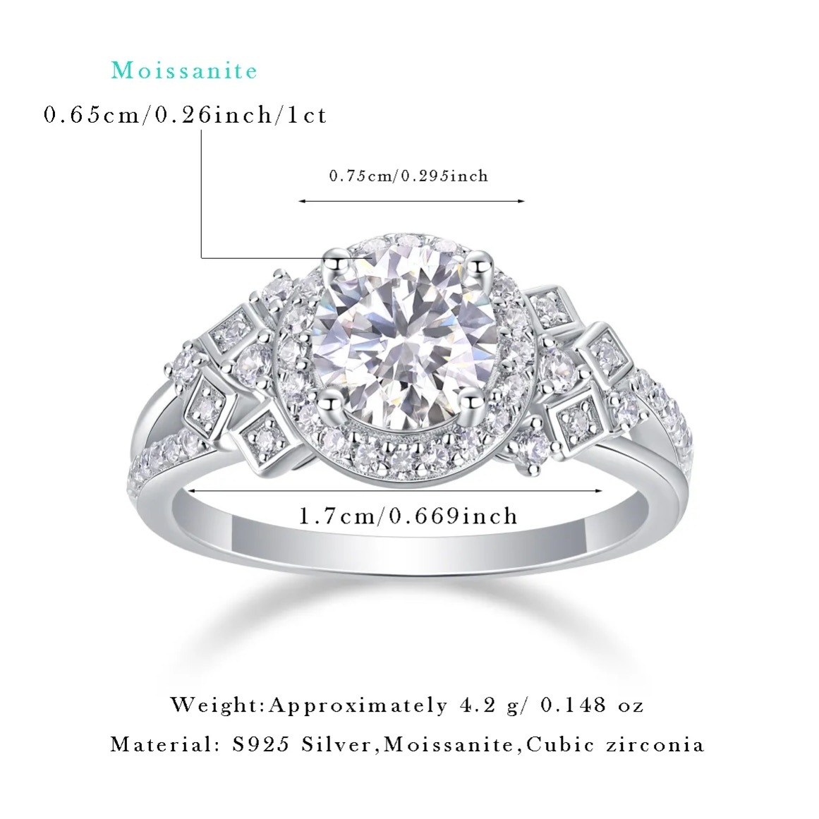 1Ct Round Cut Moissanite Elegant Luxury Sterling Silver Engagement Ring