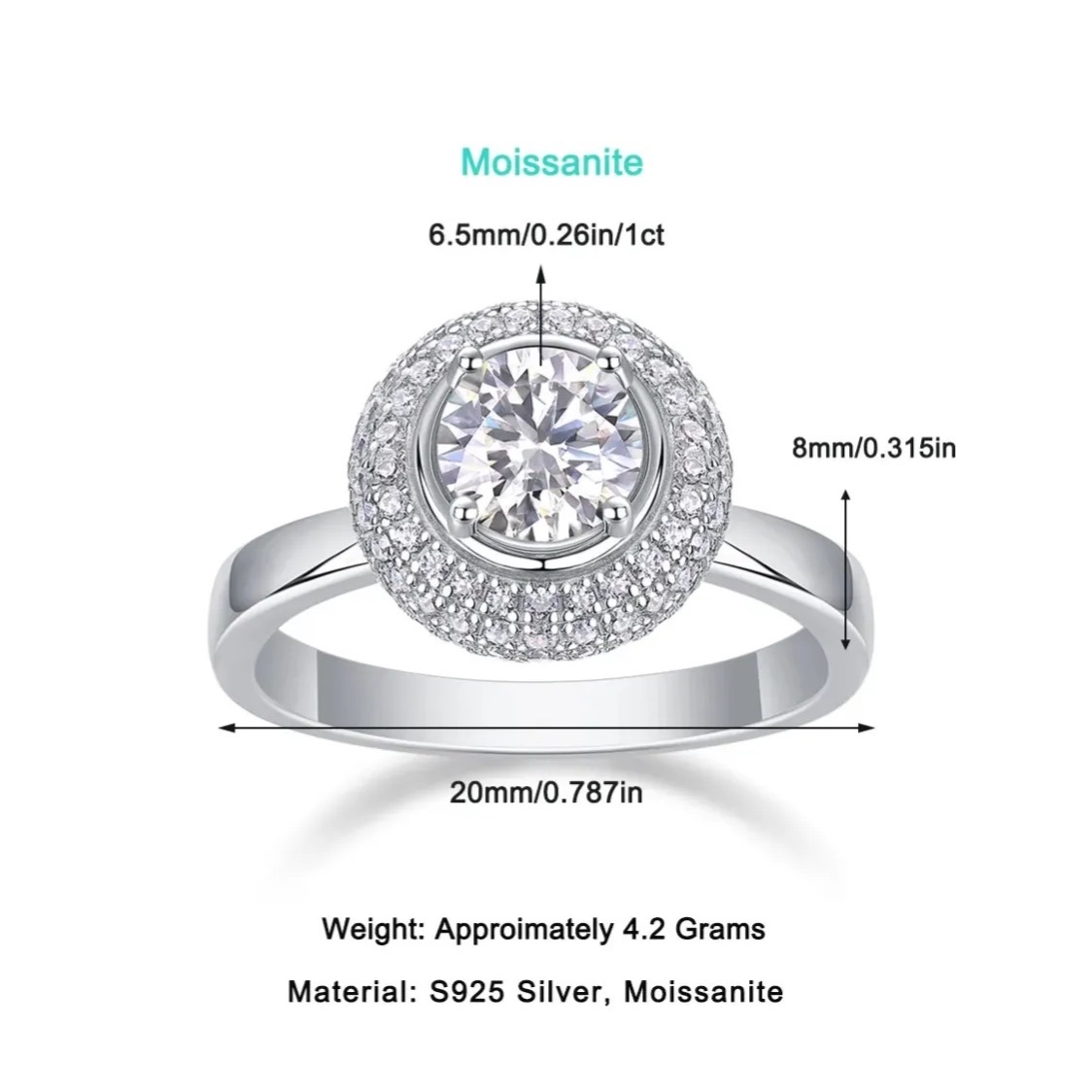 1Ct Round Cut Moissanite Centerpiece Halo Timeless Sparkle Sterling Silver Engagement Ring