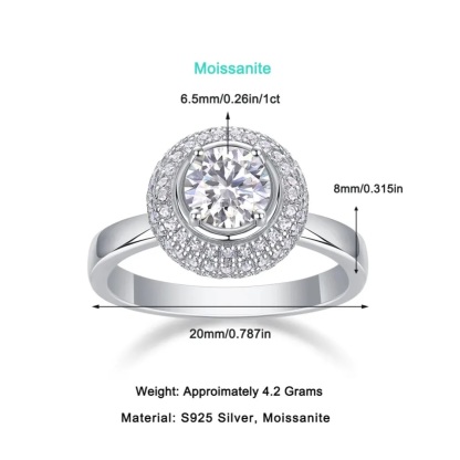 1Ct Round Cut Moissanite Centerpiece Halo Timeless Sparkle Sterling Silver Engagement Ring