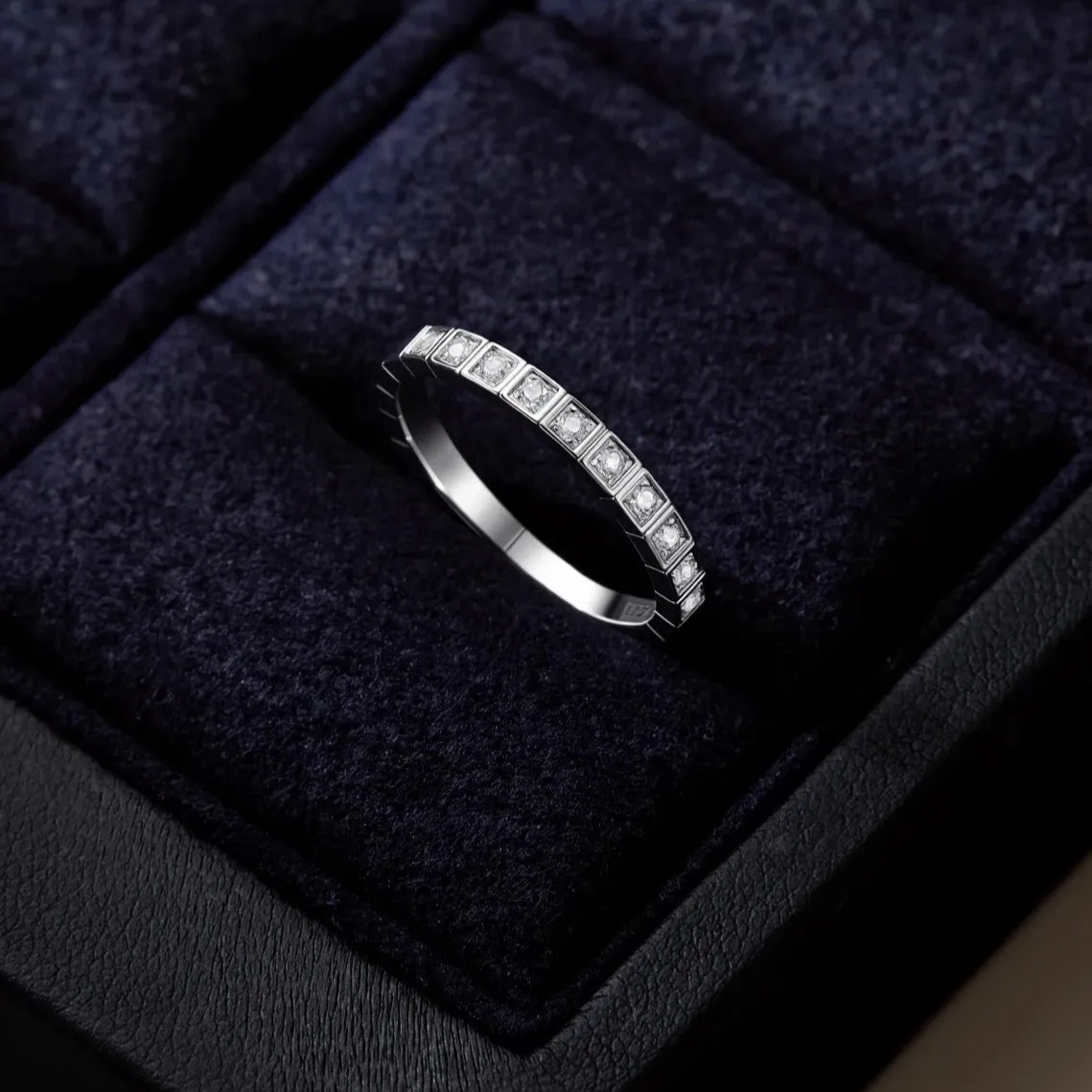 Minimalist Geometric Frame Wedding Band In Sterling Silver