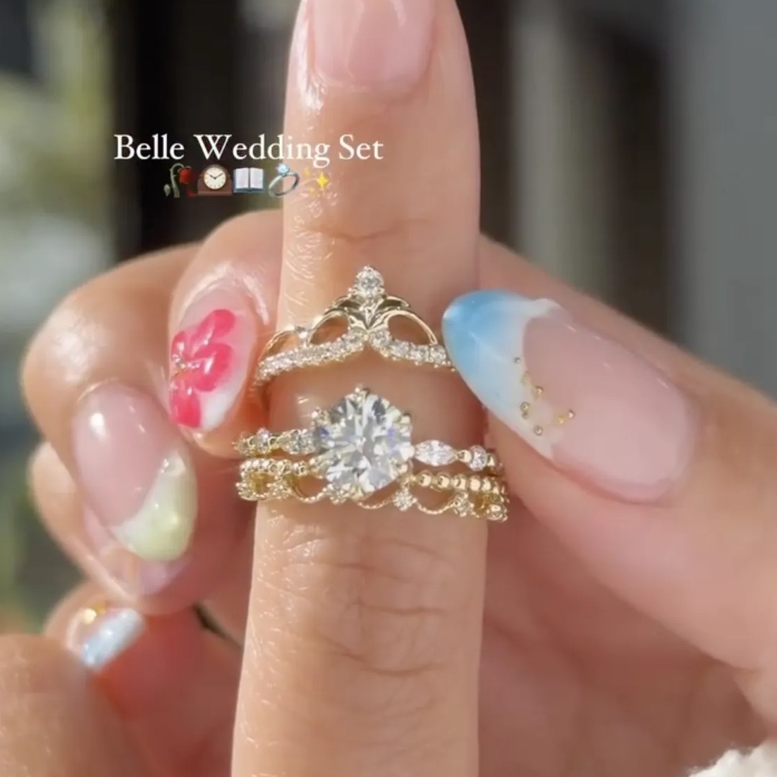 1Ct Moissanite Vintage Tiara Crown Wedding Ring Set 3 Pieces For Women In Sterling Silver