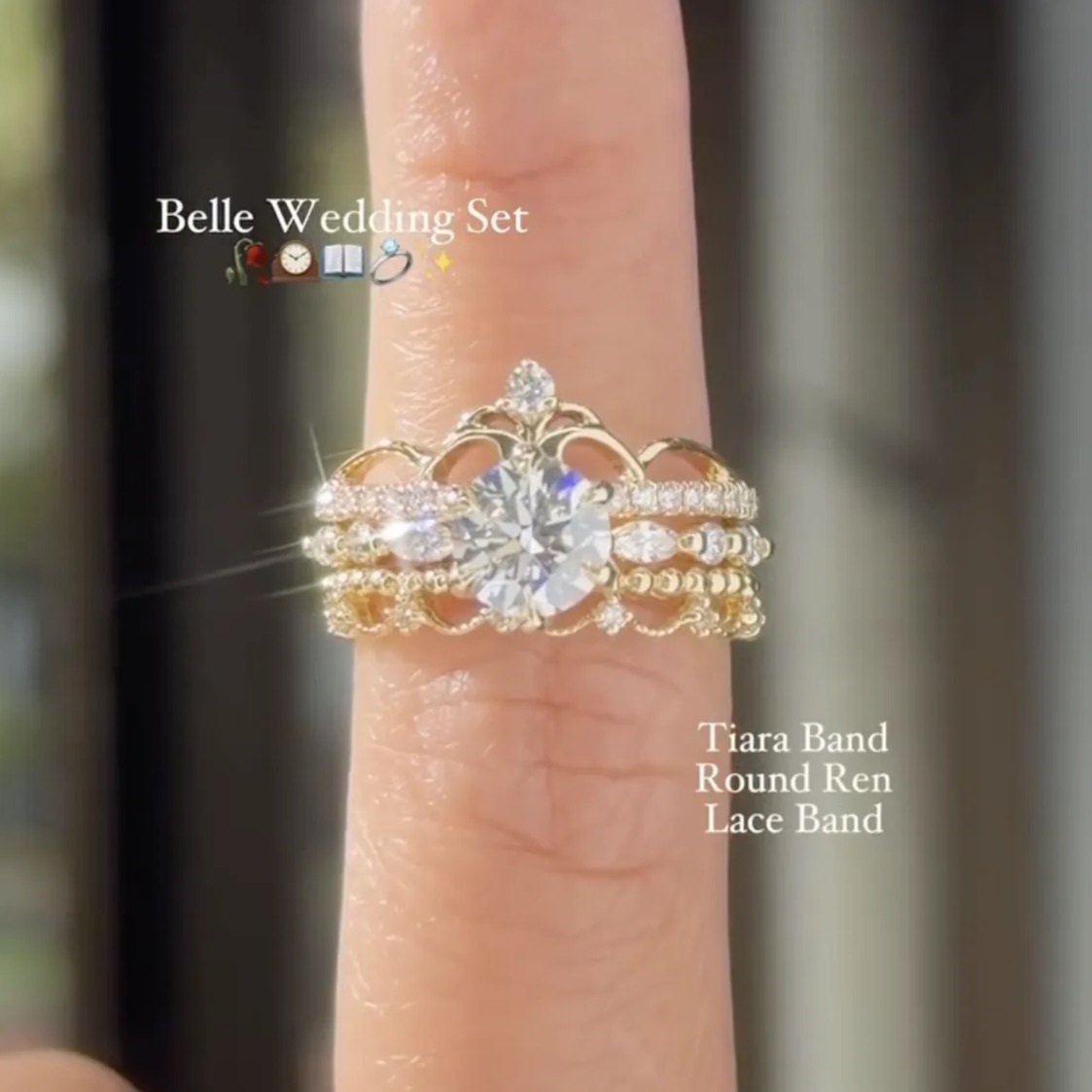 1Ct Moissanite Vintage Tiara Crown Wedding Ring Set 3 Pieces For Women In Sterling Silver