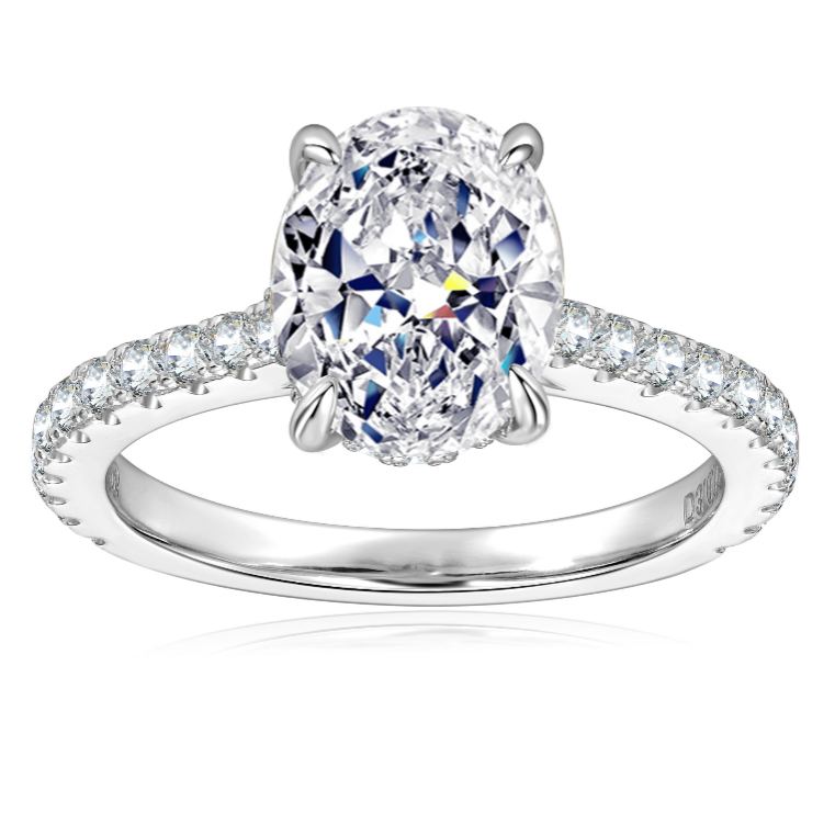 [Copy]2Ct Moissanite Round Cut Pave Romantic Design Engagement Ring in Sterling Silver