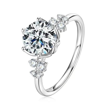 [Copy]Moissanite Round Cut Three Stone Romantic Design Engagement Ring in Sterling Silver