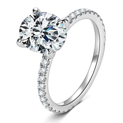 [Copy]1Ct/2Ct/3Ct Moissanite Round Cut Pave Classic Brilliant Design Romantic Engagement Ring in Sterling Silver