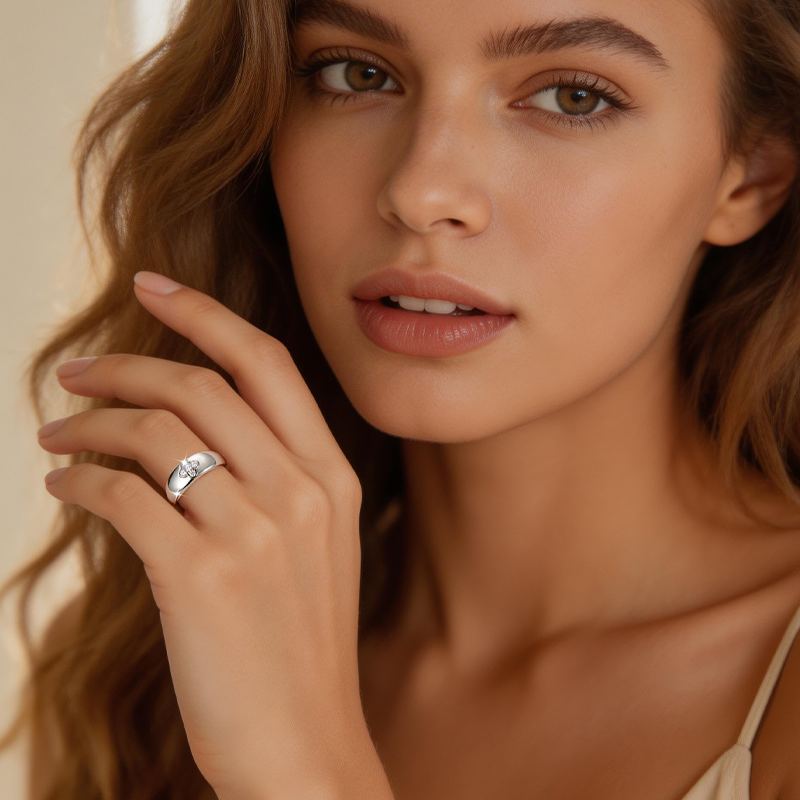 Moissanite Fashion Four Leaf Clover Wide Wedding Band Ring In Sterling Silver