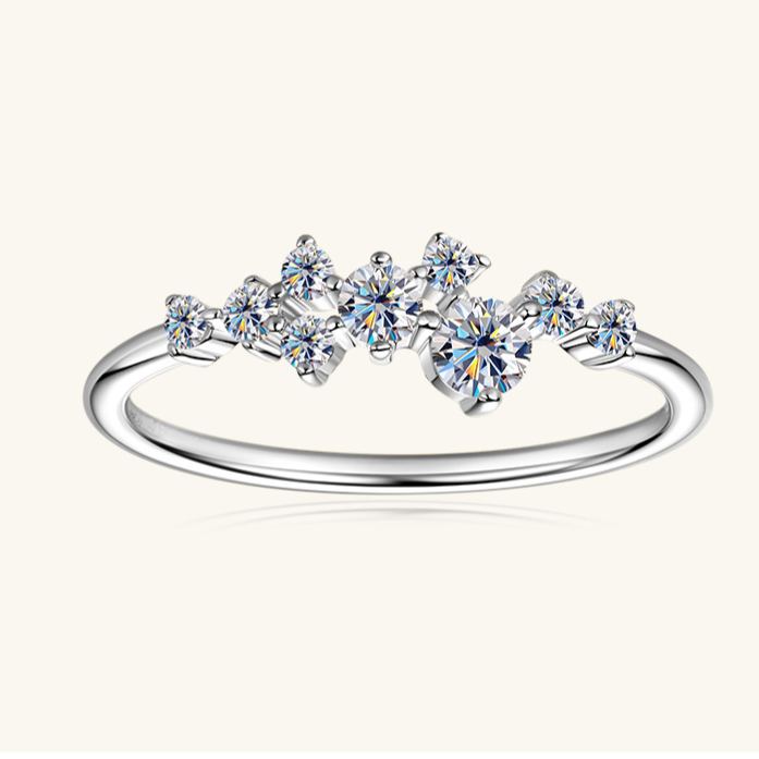 Moissanite Starry Sky Wedding Band Ring In Sterling Silver