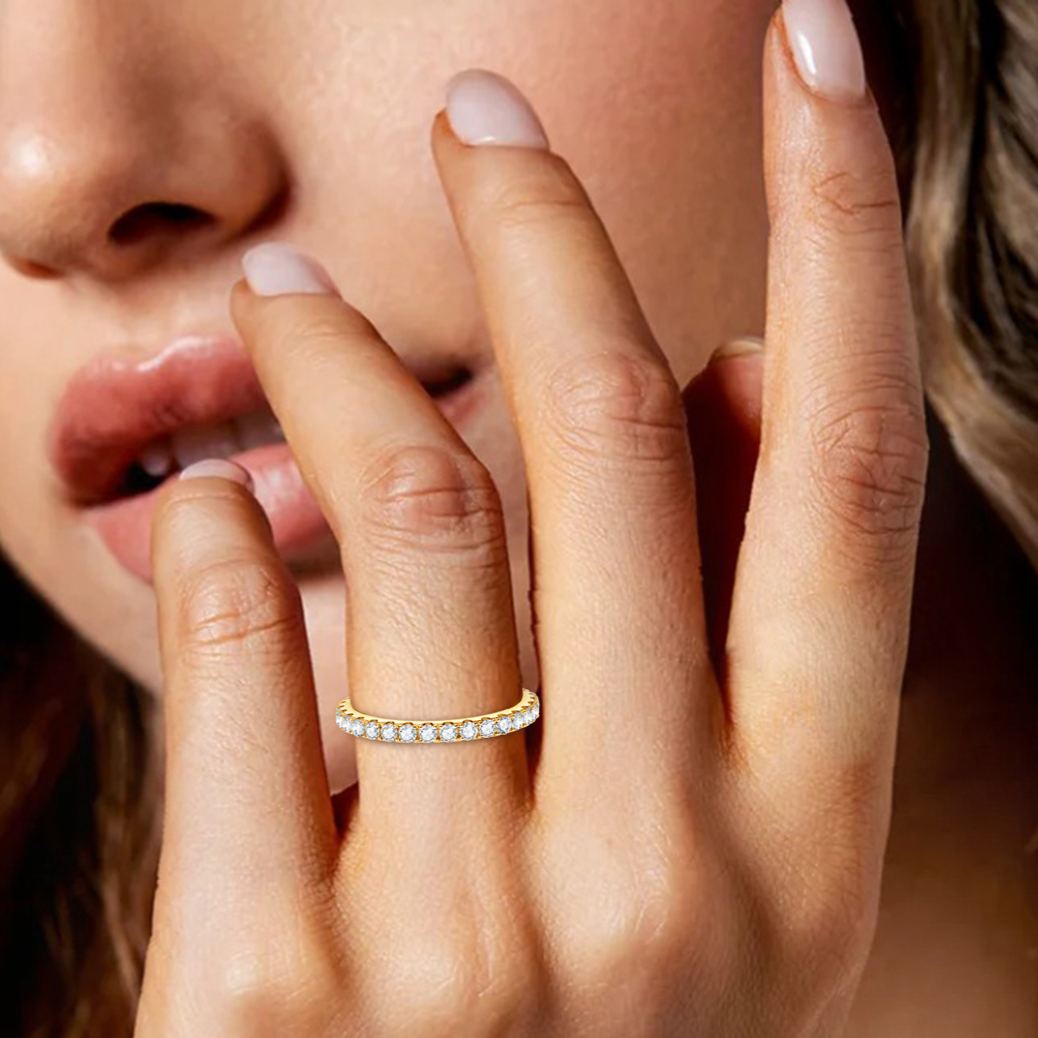 Moissanite Eternity Wedding Band Ring In Sterling Silver