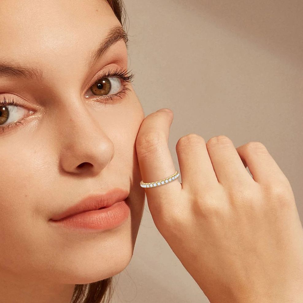Moissanite Eternity Wedding Band Ring In Sterling Silver