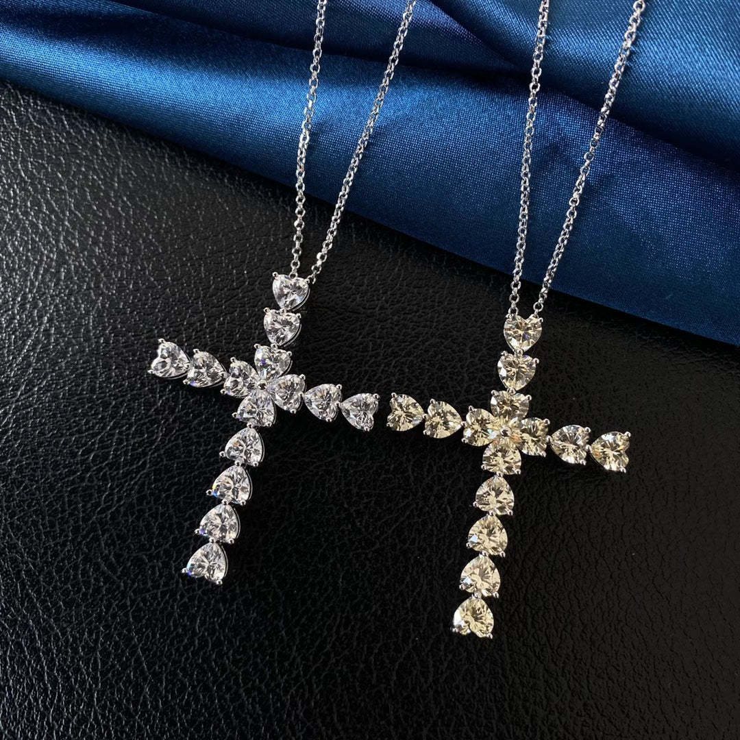 Fashion Heart Cut Cross Pendant Necklace In Sterling Silver-Sterling Silver-lornajewelry