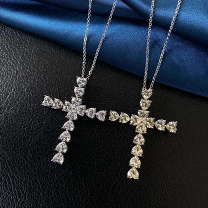 Fashion Heart Cut Cross Pendant Necklace In Sterling Silver-Sterling Silver-lornajewelry
