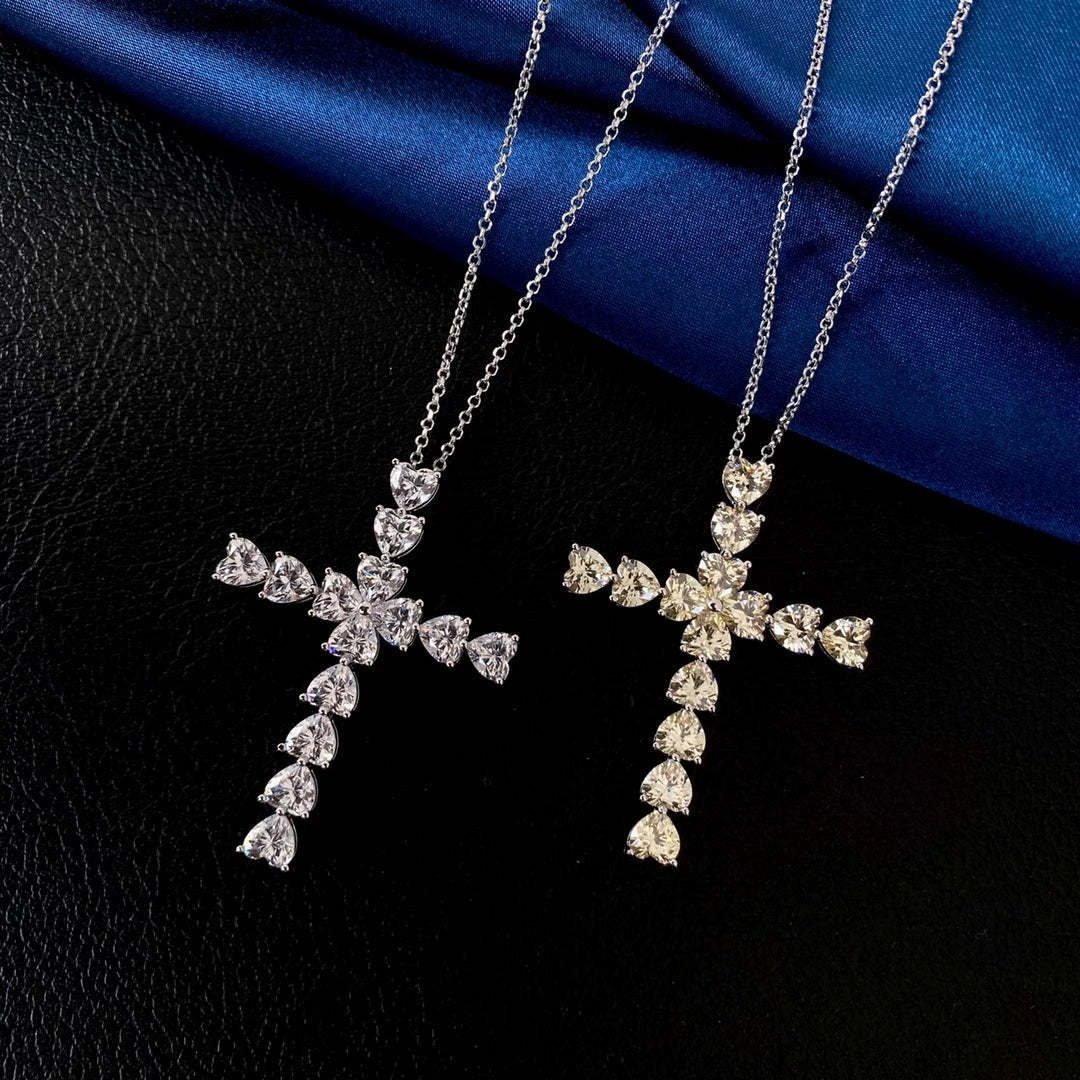 Fashion Heart Cut Cross Pendant Necklace In Sterling Silver-Sterling Silver-lornajewelry