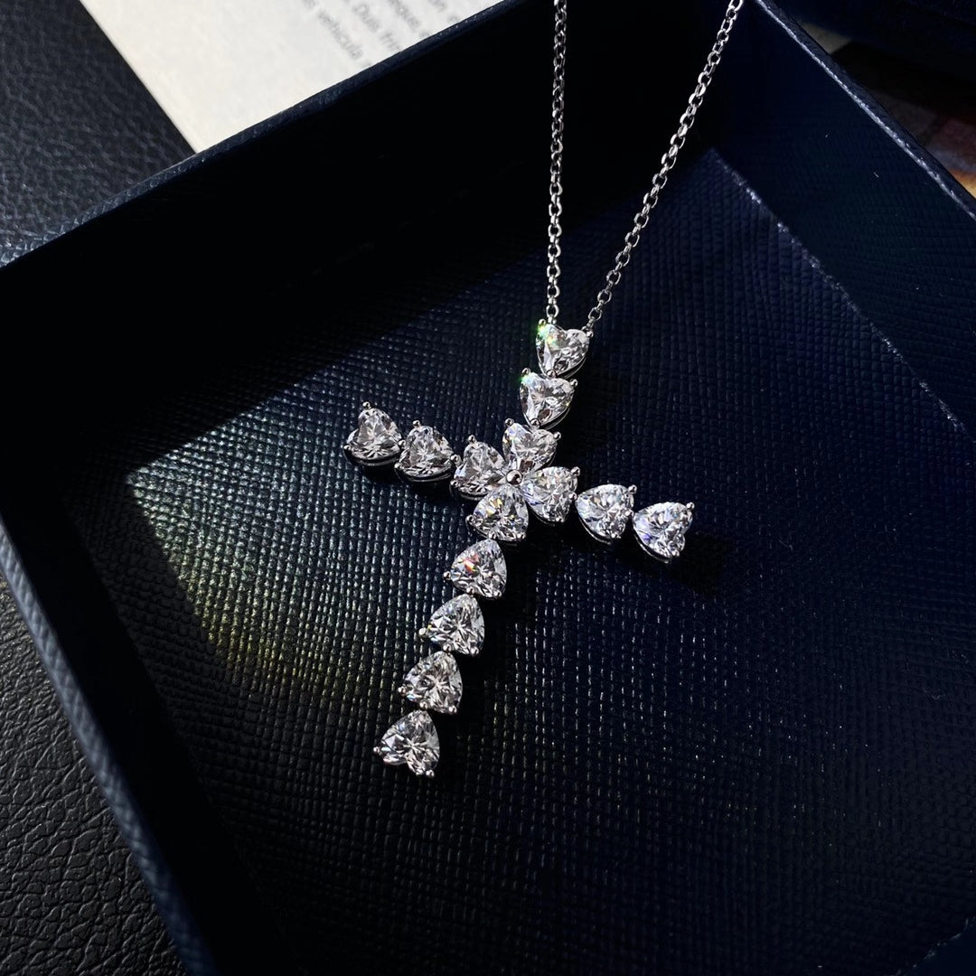 Fashion Heart Cut Cross Pendant Necklace In Sterling Silver-Sterling Silver-lornajewelry