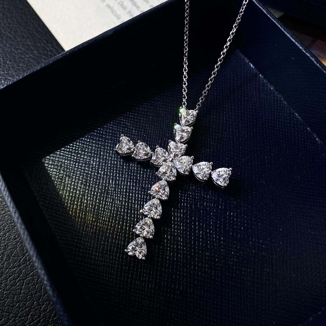 Fashion Heart Cut Cross Pendant Necklace In Sterling Silver-Sterling Silver-lornajewelry