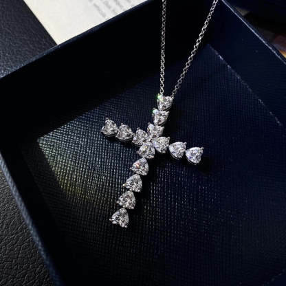Fashion Heart Cut Cross Pendant Necklace In Sterling Silver-Sterling Silver-lornajewelry
