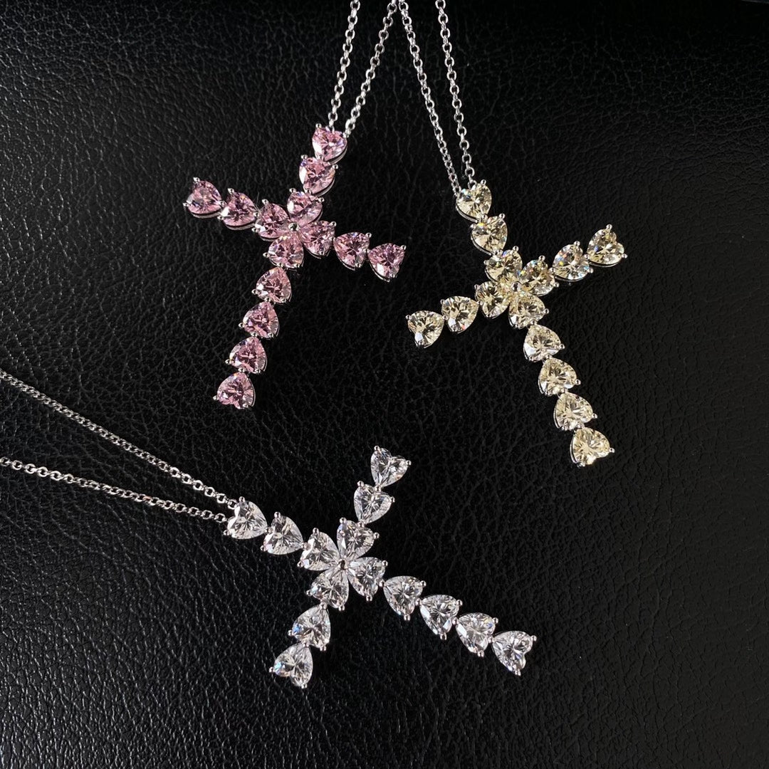 Fashion Heart Cut Cross Pendant Necklace In Sterling Silver-Sterling Silver-lornajewelry