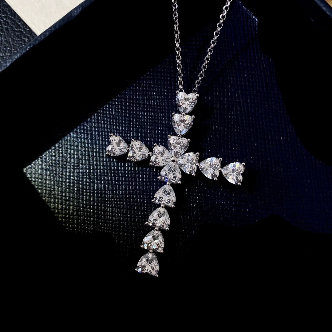 Fashion Heart Cut Cross Pendant Necklace In Sterling Silver-Sterling Silver-lornajewelry