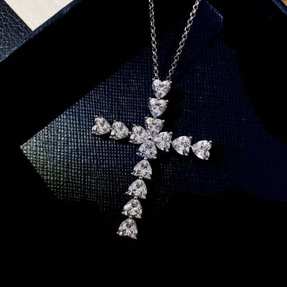 Fashion Heart Cut Cross Pendant Necklace In Sterling Silver-Sterling Silver-lornajewelry