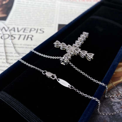 Fashion Heart Cut Cross Pendant Necklace In Sterling Silver-Sterling Silver-lornajewelry