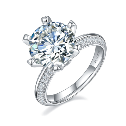 5Ct Moissanite Classic 6-Prong Luxurious Pave Band Engagement Ring
