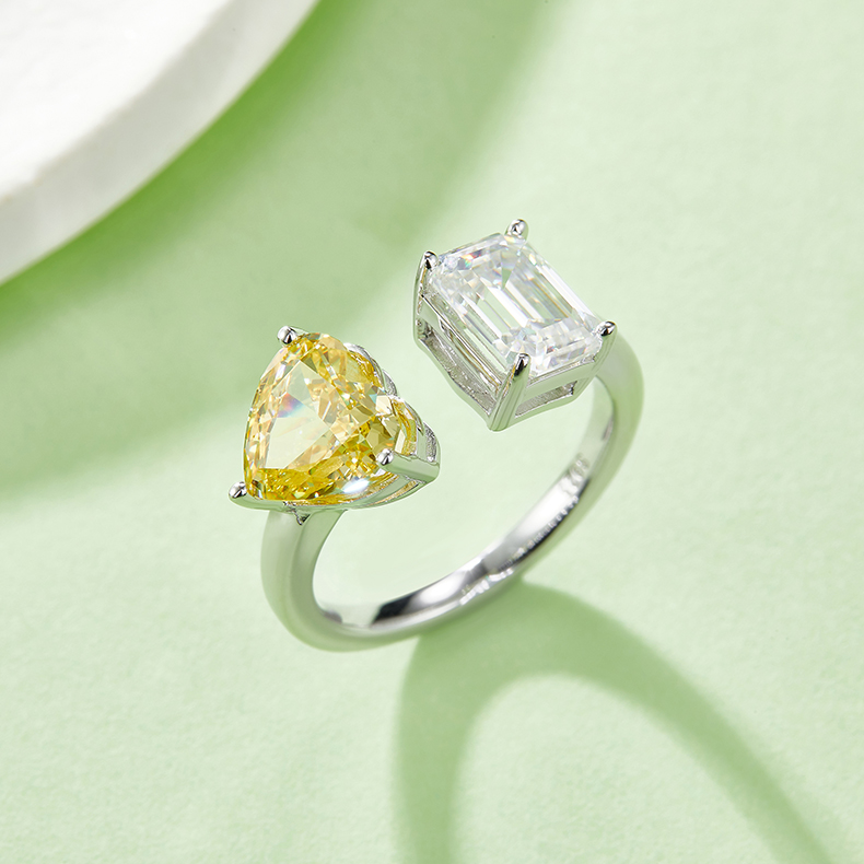 2Ct+1.5Ct Moissanite Heart & Emerald Cut Double Stones Design Engagement Ring