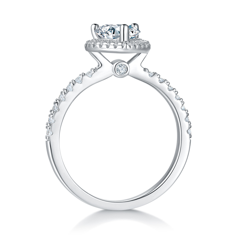 1Ct Moissanite Classic  Heart Cut Halo Engagement Ring-Sterling Silver-lornajewelry