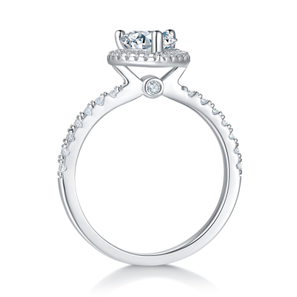 1Ct Moissanite Classic  Heart Cut Halo Engagement Ring-Sterling Silver-lornajewelry