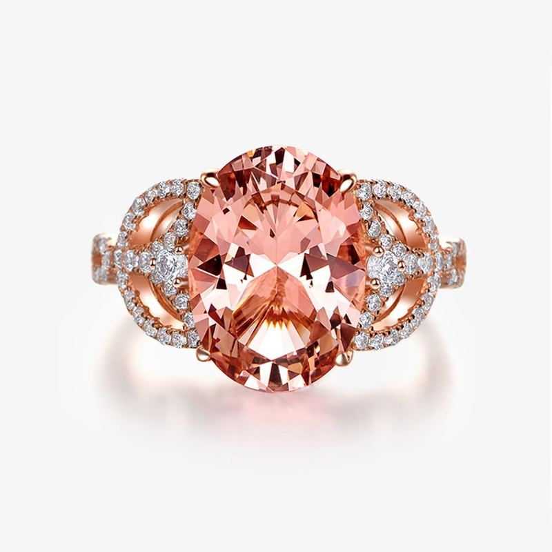5.5Ct Pink Oval Cut Halo Setting Rose Gold Ring