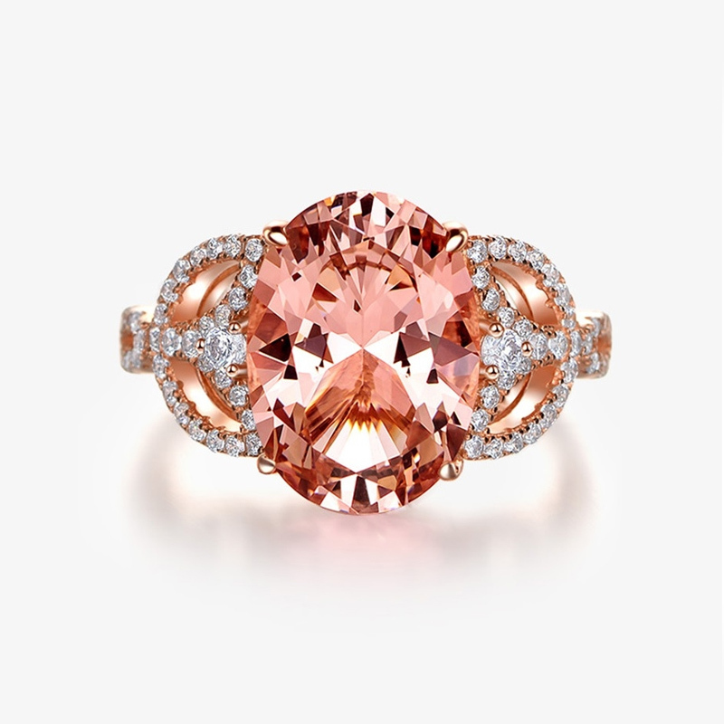 5.5Ct Pink Oval Cut Halo Setting Rose Gold Ring-lornajewelry