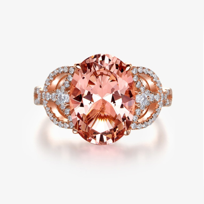 5.5Ct Pink Oval Cut Halo Setting Rose Gold Ring