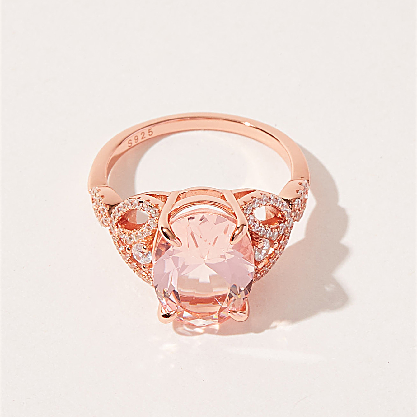 5.5Ct Pink Oval Cut Halo Setting Rose Gold Ring