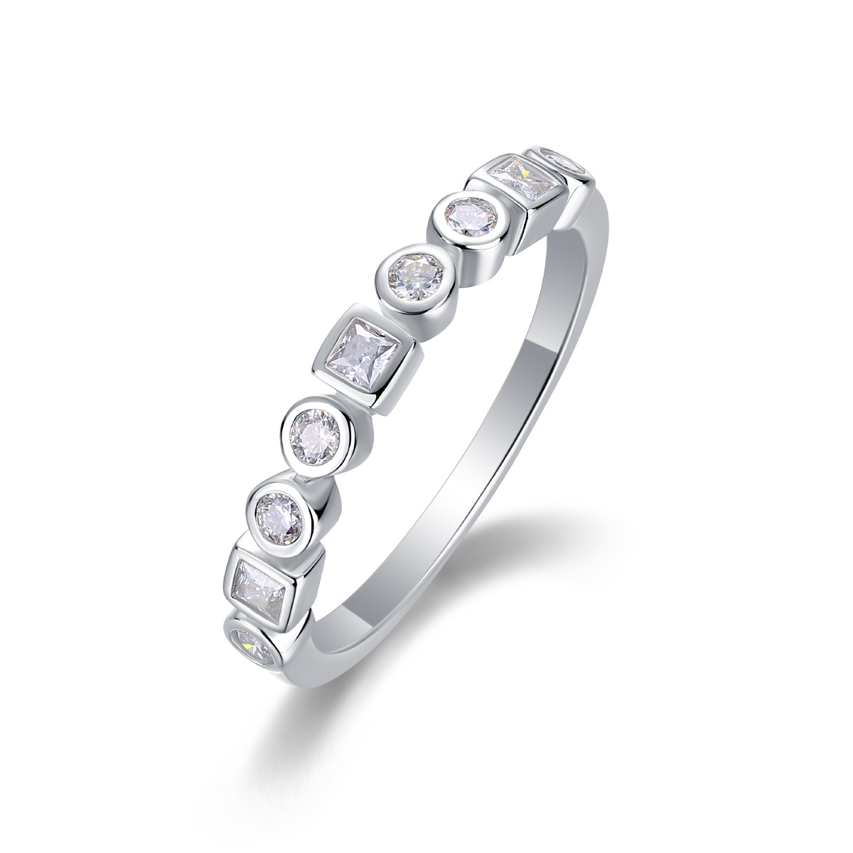 Moissanite Round & Princess Cut Irregular Design Women's Wedding Band In Sterling Silver-Sterling Silver-lornajewelry