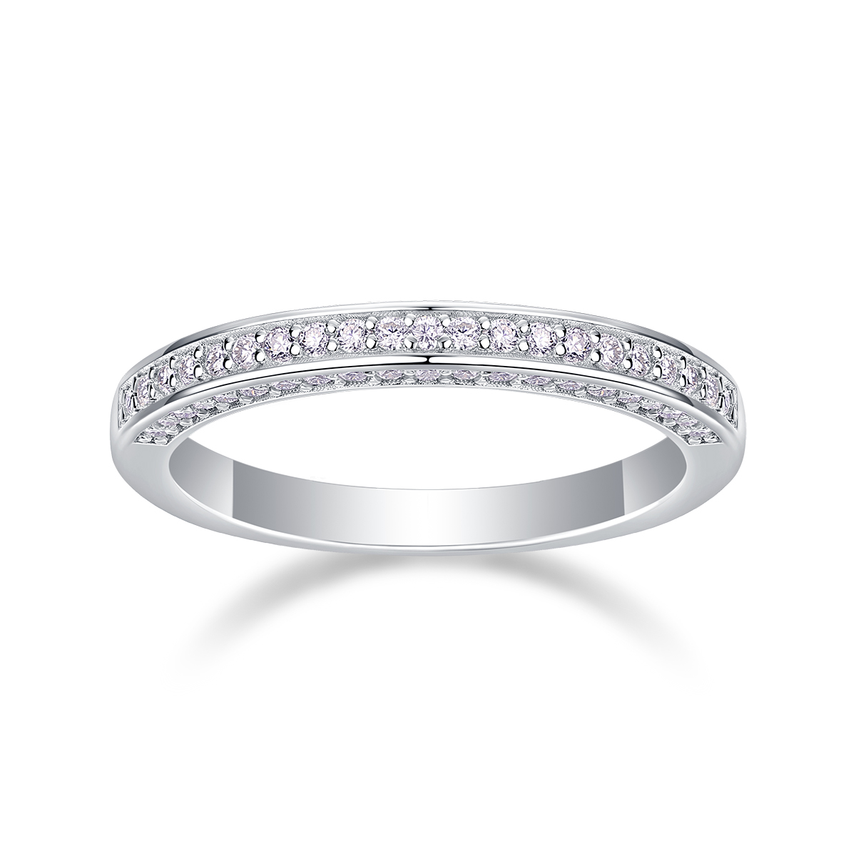 Moissanite Bezel Classic Design Women's Wedding Band In Sterling Silver-Sterling Silver-lornajewelry