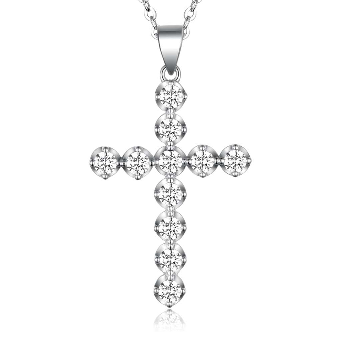 Moissanite Cross Design Pendant Necklace in Sterling Silver-Sterling Silver-lornajewelry