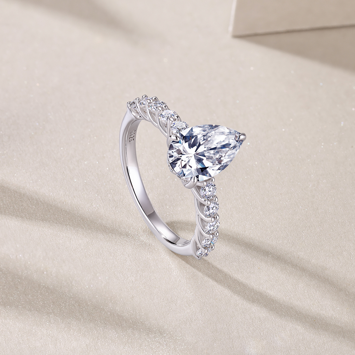 3Ct Moissanite Pear Cut Pave Elegant Design Engagement Ring in Sterling Silver-Sterling Silver-lornajewelry