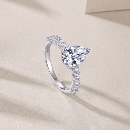 3Ct Moissanite Pear Cut Pave Elegant Design Engagement Ring in Sterling Silver-Sterling Silver-lornajewelry