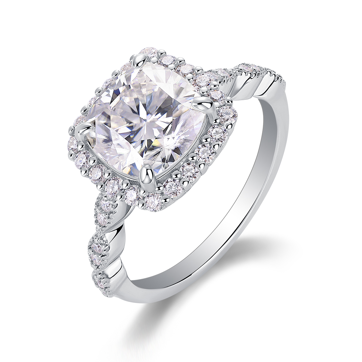 3Ct Moissanite Cushion Cut Halo Sophisticated Design Engagement Ring in Sterling Silver-Sterling Silver-lornajewelry