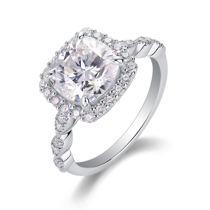 3Ct Moissanite Cushion Cut Halo Sophisticated Design Engagement Ring in Sterling Silver-Sterling Silver-lornajewelry