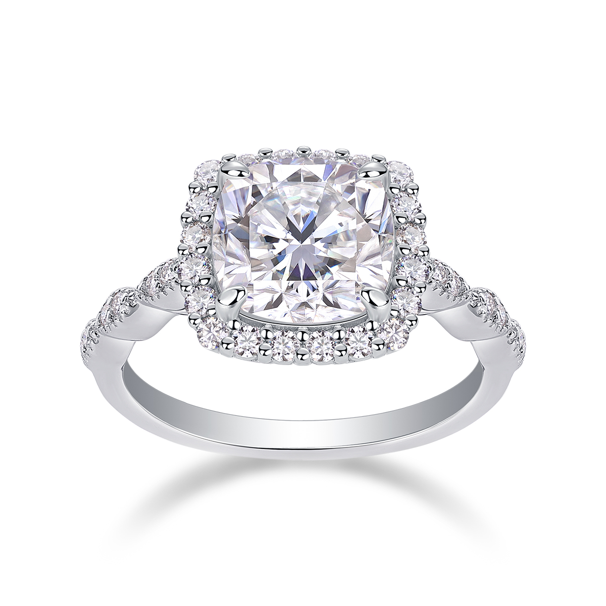 3Ct Moissanite Cushion Cut Halo Sophisticated Design Engagement Ring in Sterling Silver-Sterling Silver-lornajewelry