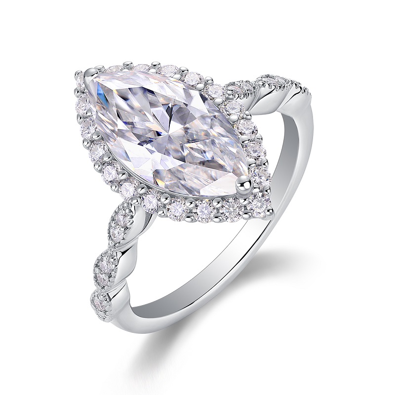 3Ct Moissanite Marquise Cut Halo Elegant Design Engagement Ring in Sterling Silver-Sterling Silver-lornajewelry