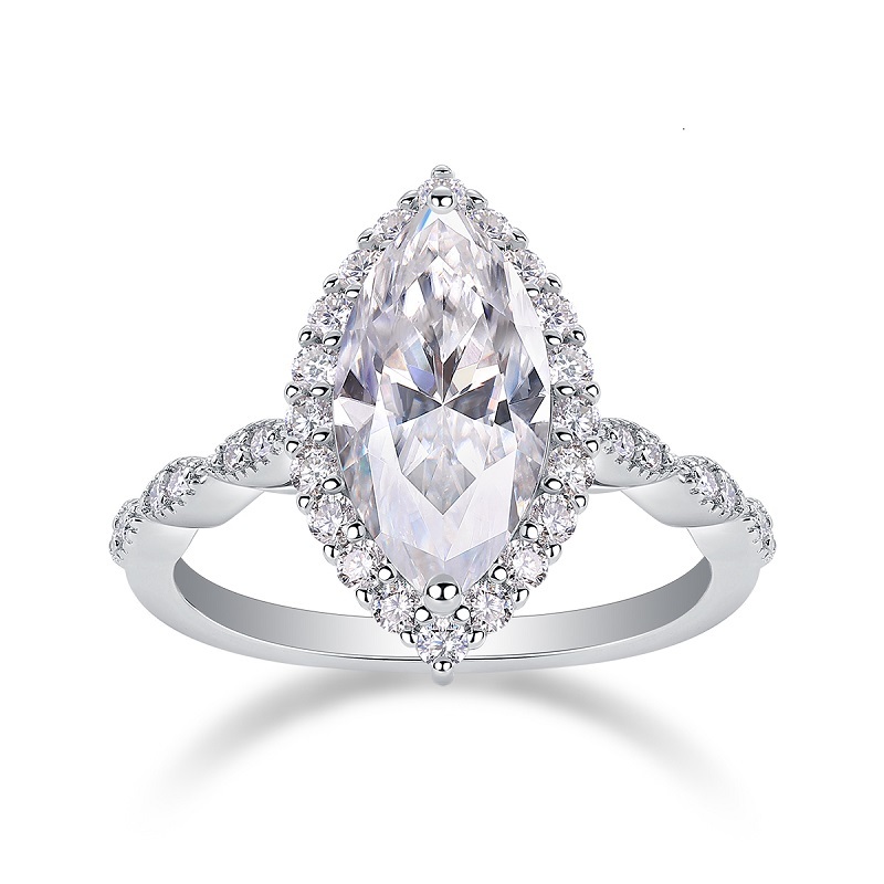 3Ct Moissanite Marquise Cut Halo Elegant Design Engagement Ring in Sterling Silver