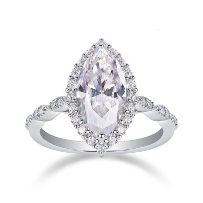 3Ct Moissanite Marquise Cut Halo Elegant Design Engagement Ring in Sterling Silver-Sterling Silver-lornajewelry