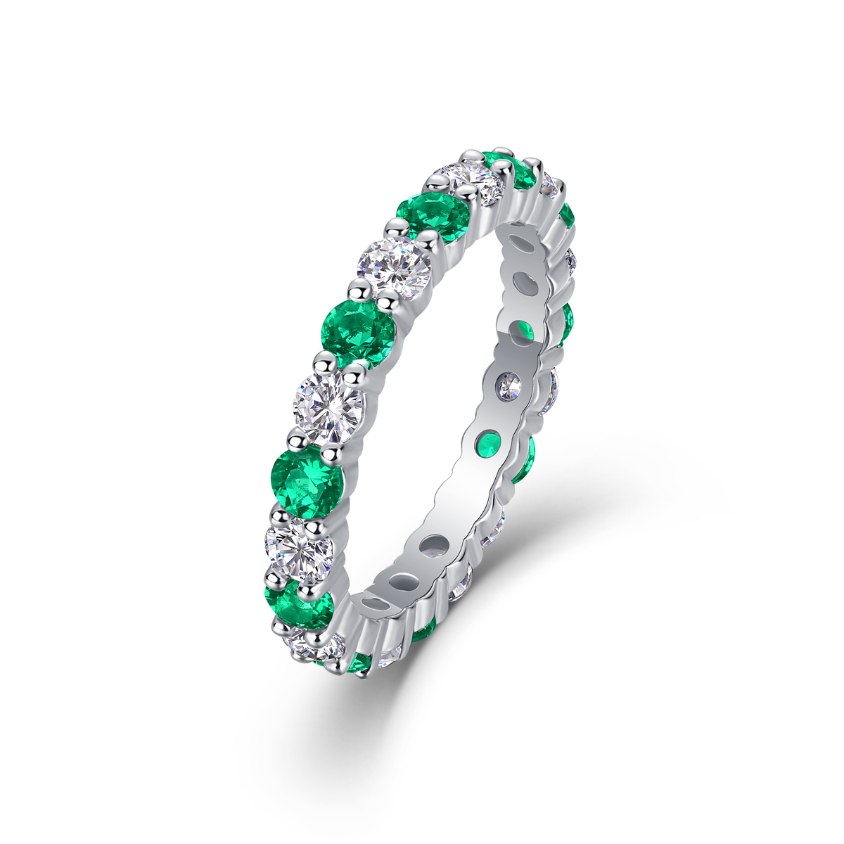 Moissanite Multi Color Gemstone Full Eternity Women's Wedding Band In Sterling Silver-Sterling Silver-lornajewelry