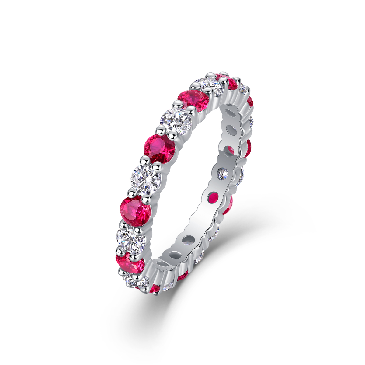 Moissanite Multi Color Gemstone Full Eternity Women's Wedding Band In Sterling Silver-Sterling Silver-lornajewelry