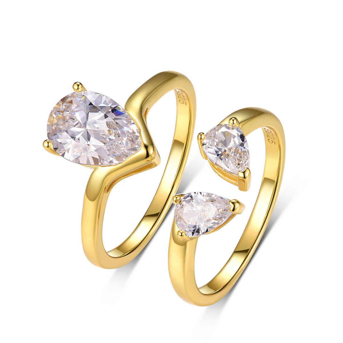 1.75Ct Moissanite Pear Cut Minimalist Couple Ring Set in Sterling Silver-Sterling Silver-lornajewelry