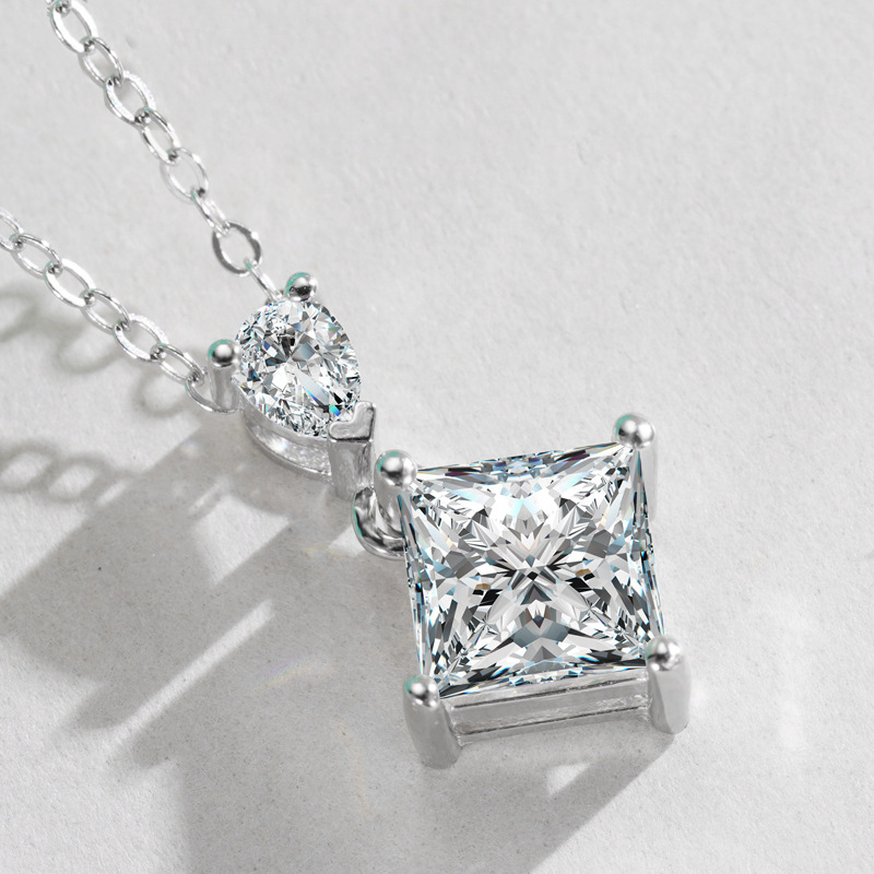 1.0 Carat Moissanite Princess Cut Elegant Design Necklace in Sterling Silver-Sterling Silver-lornajewelry