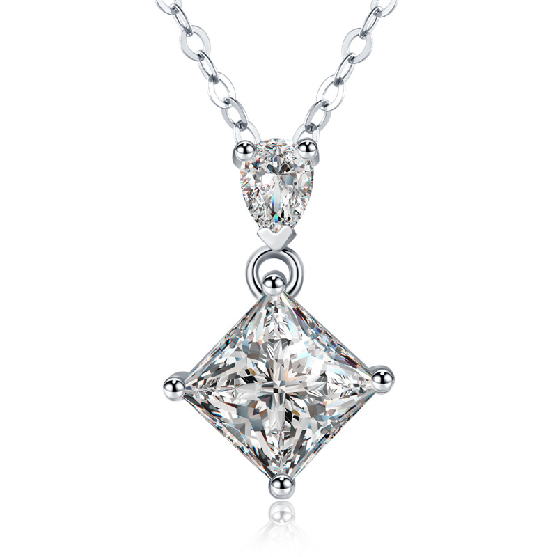 1.0 Carat Moissanite Princess Cut Elegant Design Necklace in Sterling Silver-Sterling Silver-lornajewelry