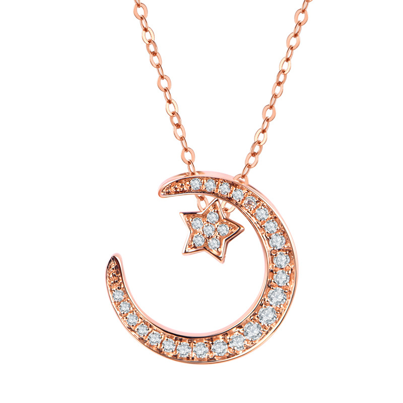 Moissanite Double Sided Star and Moon Design Necklace in Sterling Silver-Sterling Silver-lornajewelry