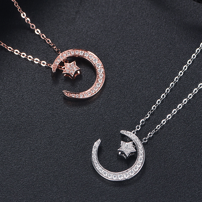Moissanite Double Sided Star and Moon Design Necklace in Sterling Silver-Sterling Silver-lornajewelry
